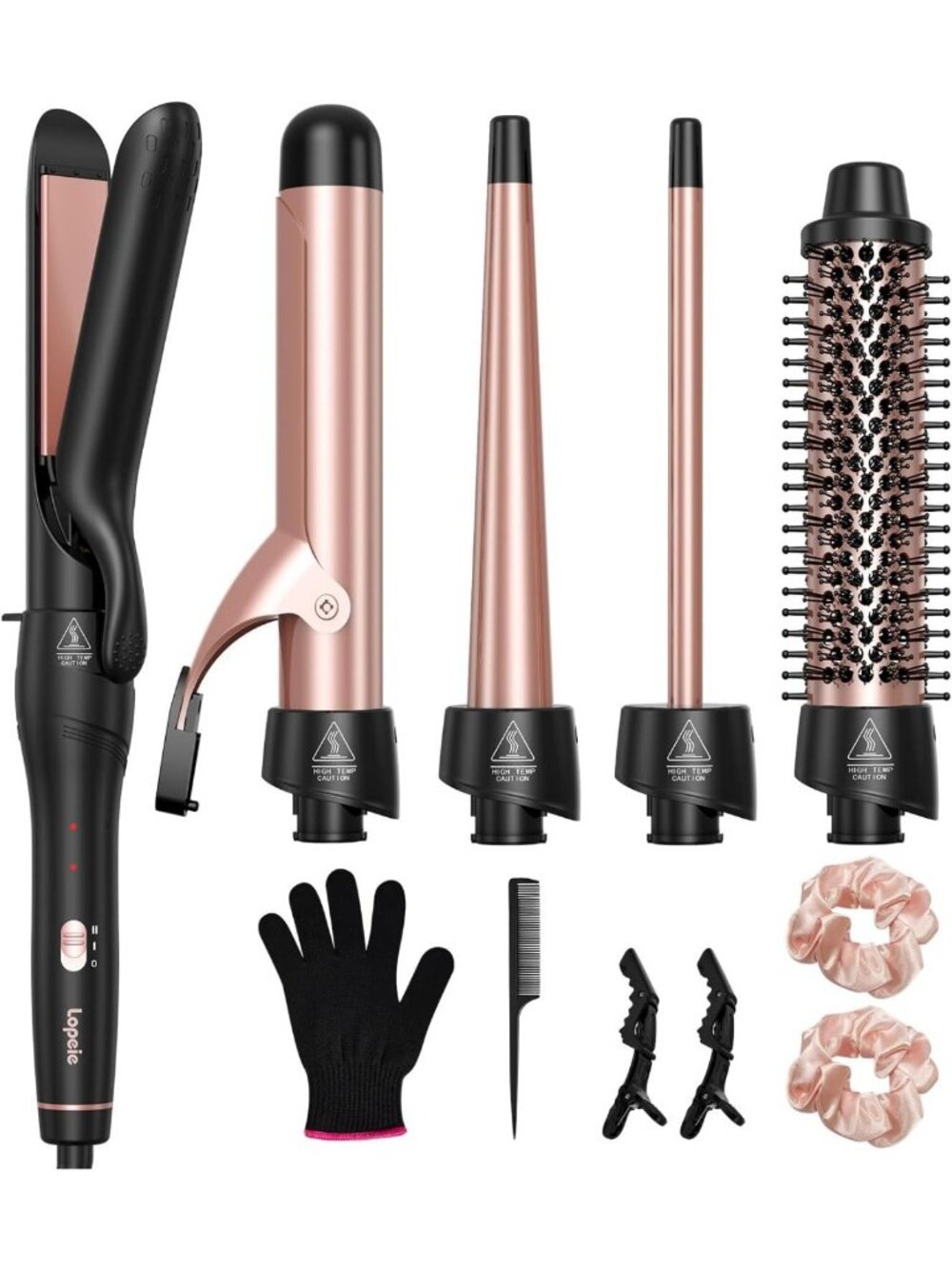 5-in-1 Curling Iron Set with Interchangeable Barrels, Fast Heating, Dual
